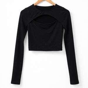 Black Long Sleeve Cut-Out Crop Top